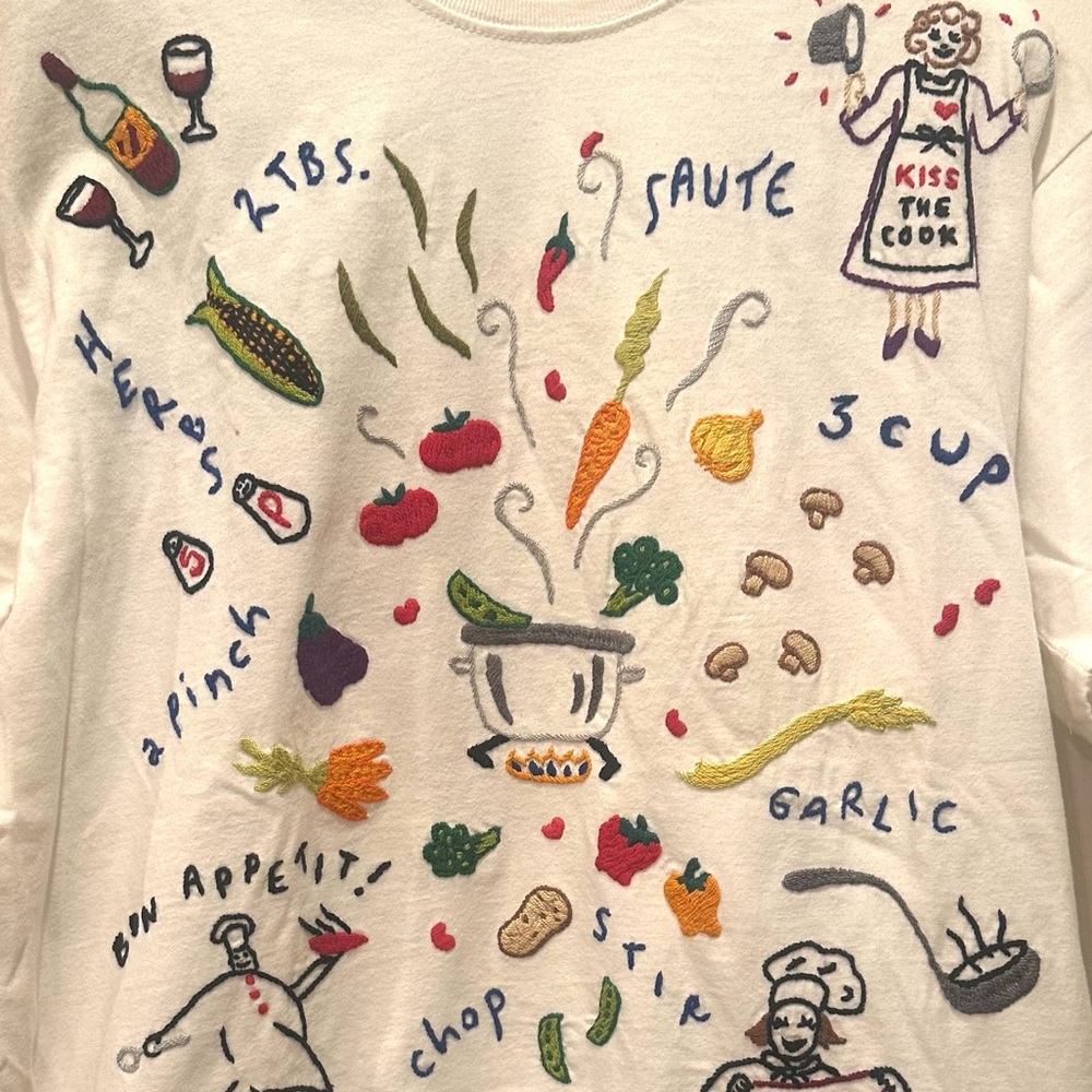 Vintage Chef Cooking Swan Magic White Embroidered Cotton Tee
